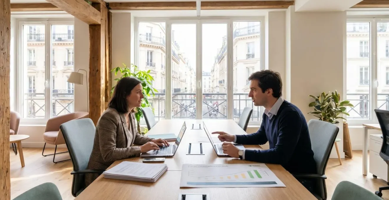 Dirigeant de PME en réunion avec un conseiller énergie pour analyser les options de transition énergétique