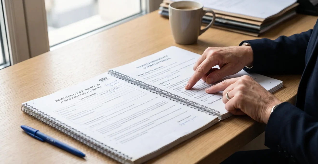 Des mains comparent deux documents posés sur un bureau éclairé par la lumière naturelle.